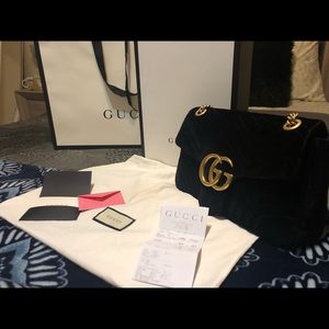 AUTHENTIC GUCCI MEDIUM BLACK VELVET MARMONT BAG